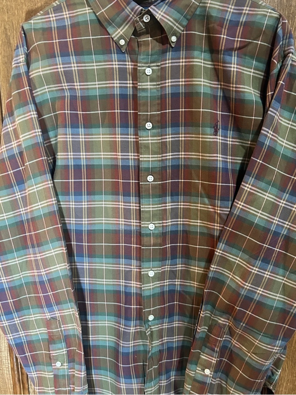 Polo Ralph Lauren XXL Plaid Button Down Shirt Green Burgundy Vintage Ivy Prep